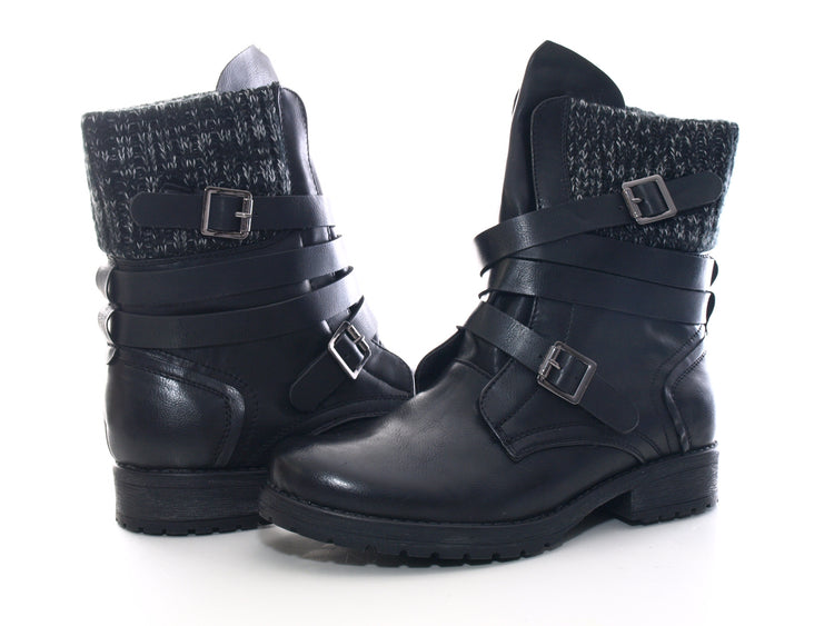 Bottines biker pour femme chaussures d'extérieur bottes d'hiver noir # 3086
