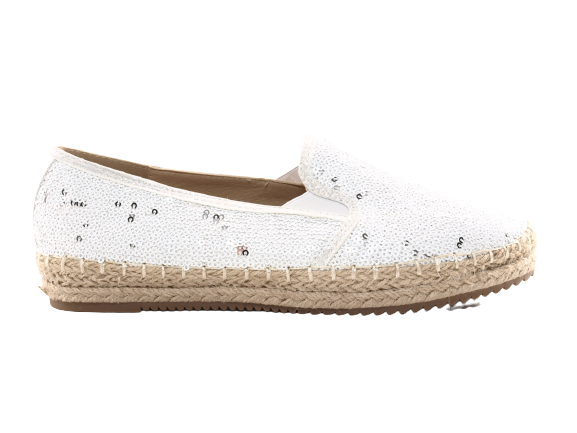 Women's Platform Slip-On Sequin Espadrilles Lace Fabric Slip-Ons White # 163
