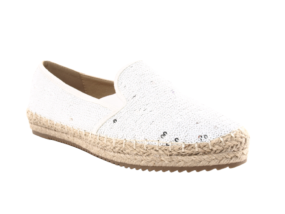 Women's Platform Slip-On Sequin Espadrilles Lace Fabric Slip-Ons White # 163