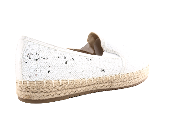 Women's Platform Slip-On Sequin Espadrilles Lace Fabric Slip-Ons White # 163