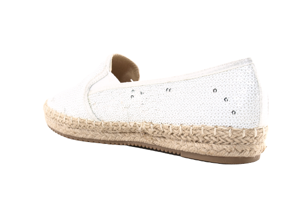 Women's Platform Slip-On Sequin Espadrilles Lace Fabric Slip-Ons White # 163