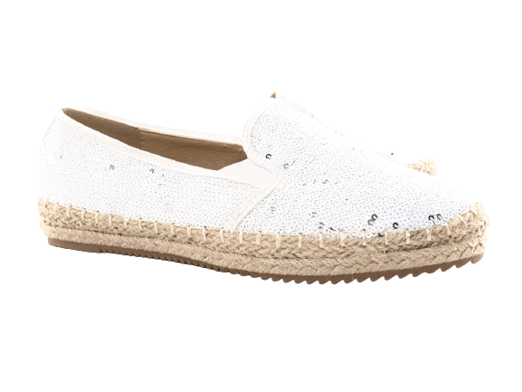 Women's Platform Slip-On Sequin Espadrilles Lace Fabric Slip-Ons White # 163