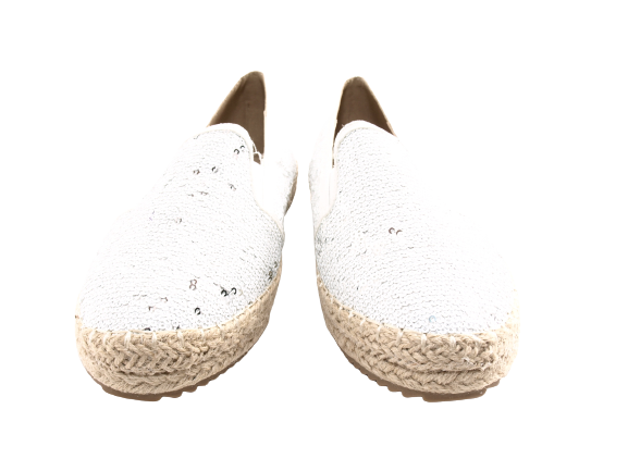 Women's Platform Slip-On Sequin Espadrilles Lace Fabric Slip-Ons White # 163