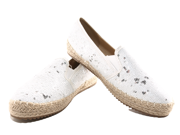 Women's Platform Slip-On Sequin Espadrilles Lace Fabric Slip-Ons White # 163