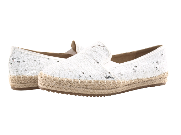 Mocassins compensés à paillettes pour femme, espadrilles en dentelle à enfiler, blanc n° 163