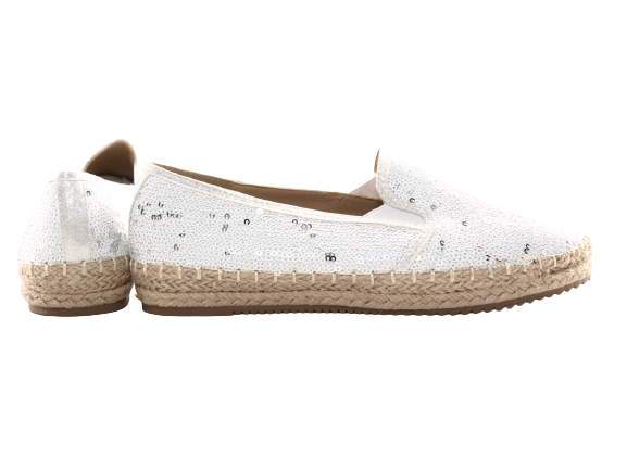 Women's Platform Slip-On Sequin Espadrilles Lace Fabric Slip-Ons White # 163