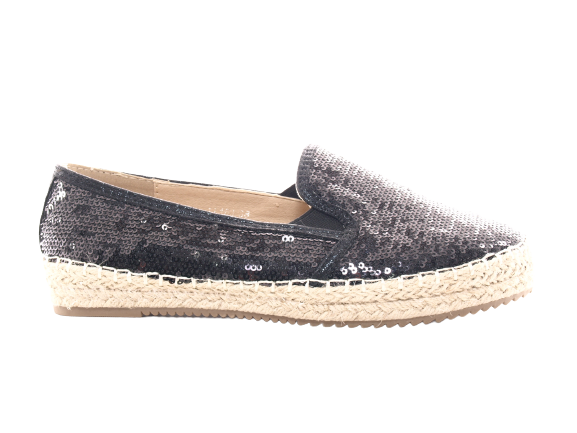 Women's Platform Slip-On Sequin Espadrilles Lace Fabric Slip-Ons Black # 163