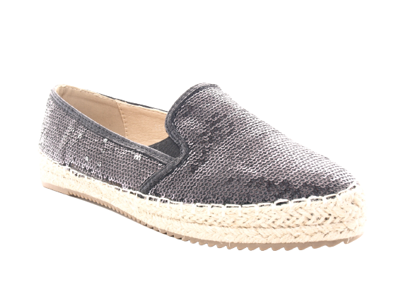 Women's Platform Slip-On Sequin Espadrilles Lace Fabric Slip-Ons Black # 163