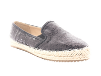 Damen Plateau Slipper Pailetten Espadrilles Spitzenstoff Slip On Black # 163