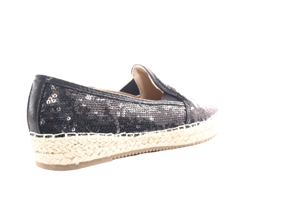 Women's Platform Slip-On Sequin Espadrilles Lace Fabric Slip-Ons Black # 163
