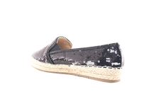 Damen Plateau Slipper Pailetten Espadrilles Spitzenstoff Slip On Black # 163