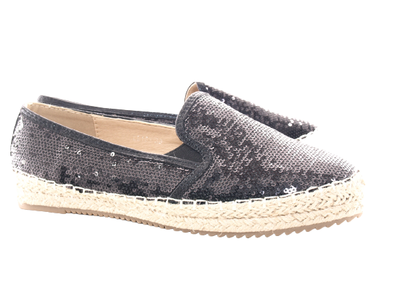Women's Platform Slip-On Sequin Espadrilles Lace Fabric Slip-Ons Black # 163