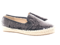 Damen Plateau Slipper Pailetten Espadrilles Spitzenstoff Slip On Black # 163