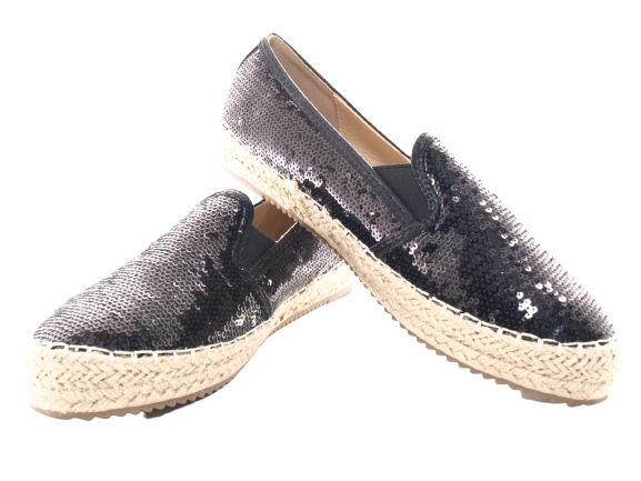 Women's Platform Slip-On Sequin Espadrilles Lace Fabric Slip-Ons Black # 163