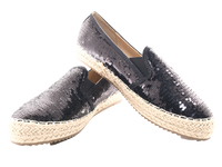 Damen Plateau Slipper Pailetten Espadrilles Spitzenstoff Slip On Black # 163