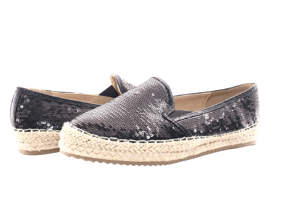 Mocassins compensés à paillettes pour femmes, espadrilles en dentelle, sans lacets, noir # 163