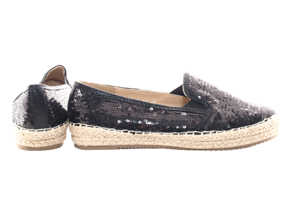 Women's Platform Slip-On Sequin Espadrilles Lace Fabric Slip-Ons Black # 163