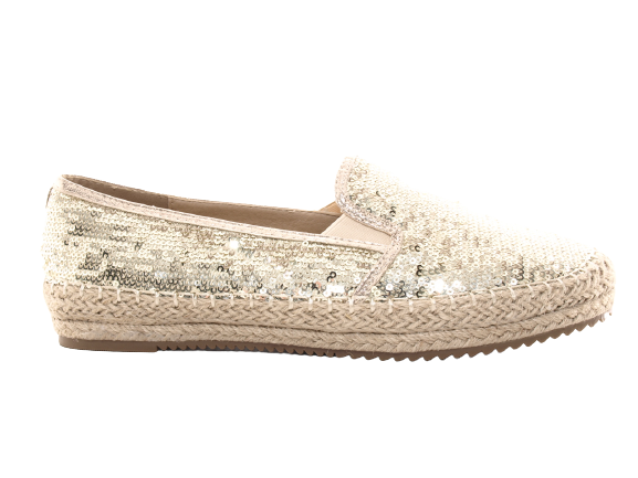 Mocassins compensés à paillettes pour femme, espadrilles en dentelle, à enfiler, dorées # 163