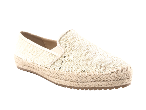 Mocassins compensés à paillettes pour femme, espadrilles en dentelle, à enfiler, dorées # 163