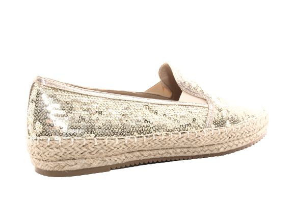 Mocassins compensés à paillettes pour femme, espadrilles en dentelle, à enfiler, dorées # 163