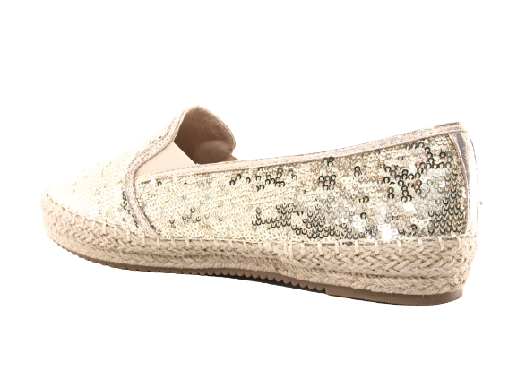 Mocassins compensés à paillettes pour femme, espadrilles en dentelle, à enfiler, dorées # 163