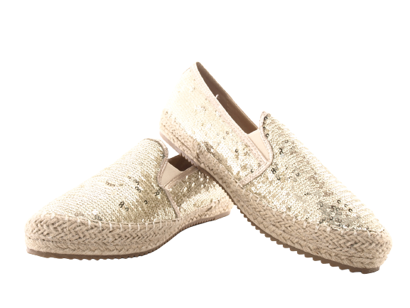 Mocassins compensés à paillettes pour femme, espadrilles en dentelle, à enfiler, dorées # 163