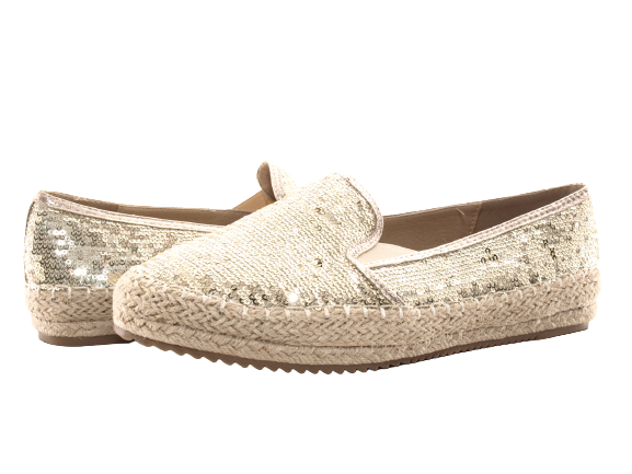 Mocassins compensés à paillettes pour femme, espadrilles en dentelle, à enfiler, dorées # 163