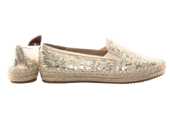 Mocassins compensés à paillettes pour femme, espadrilles en dentelle, à enfiler, dorées # 163