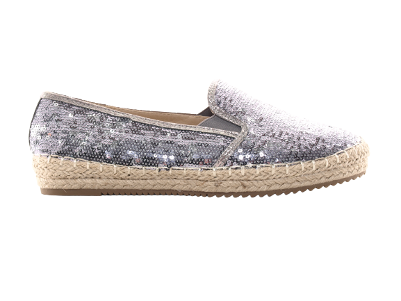 Mocassins compensés à paillettes pour femme, espadrilles en dentelle à enfiler, étain # 163