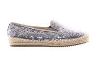 Damen Plateau Slipper Pailetten Espadrilles Spitzenstoff Slip On Pewter # 163