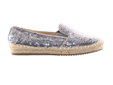 Damen Plateau Slipper Pailetten Espadrilles Spitzenstoff Slip On Pewter # 163