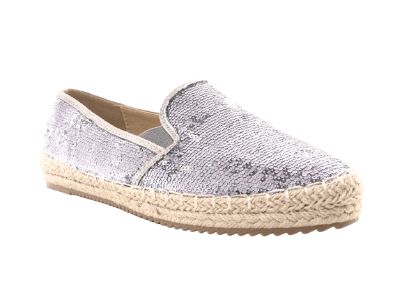 Mocassins compensés à paillettes pour femme, espadrilles en dentelle à enfiler, étain # 163