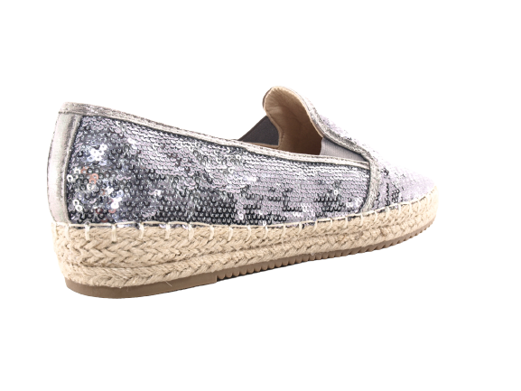 Mocassins compensés à paillettes pour femme, espadrilles en dentelle à enfiler, étain # 163