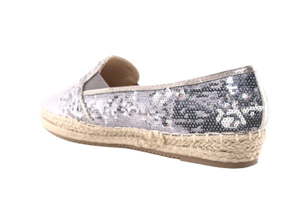 Mocassins compensés à paillettes pour femme, espadrilles en dentelle à enfiler, étain # 163