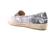 Damen Plateau Slipper Pailetten Espadrilles Spitzenstoff Slip On Pewter # 163