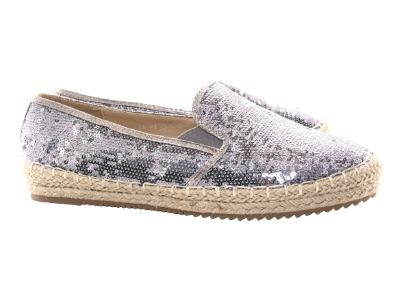 Mocassins compensés à paillettes pour femme, espadrilles en dentelle à enfiler, étain # 163