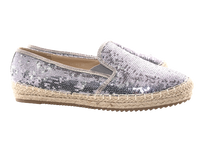 Damen Plateau Slipper Pailetten Espadrilles Spitzenstoff Slip On Pewter # 163