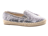 Damen Plateau Slipper Pailetten Espadrilles Spitzenstoff Slip On Pewter # 163