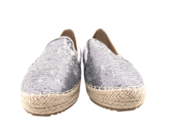 Mocassins compensés à paillettes pour femme, espadrilles en dentelle à enfiler, étain # 163