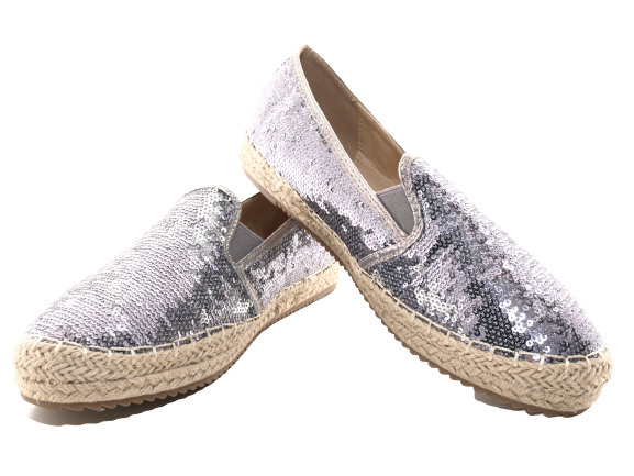 Mocassins compensés à paillettes pour femme, espadrilles en dentelle à enfiler, étain # 163