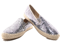 Damen Plateau Slipper Pailetten Espadrilles Spitzenstoff Slip On Pewter # 163