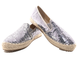 Damen Plateau Slipper Pailetten Espadrilles Spitzenstoff Slip On Pewter # 163