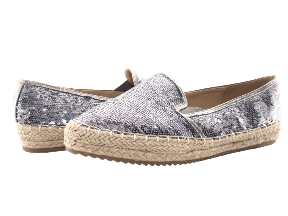 Mocassins compensés à paillettes pour femme, espadrilles en dentelle à enfiler, étain # 163