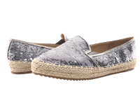 Damen Plateau Slipper Pailetten Espadrilles Spitzenstoff Slip On Pewter # 163