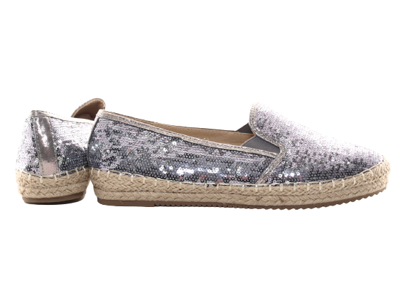 Mocassins compensés à paillettes pour femme, espadrilles en dentelle à enfiler, étain # 163