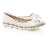 Damen Slipper Ballerina Loafer Mokassins  Slip On Flats Freizeit Silver #  6289