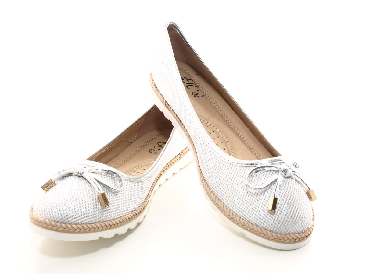 Ballerines mocassins à enfiler pour femmes, chaussures plates décontractées argentées # 6289
