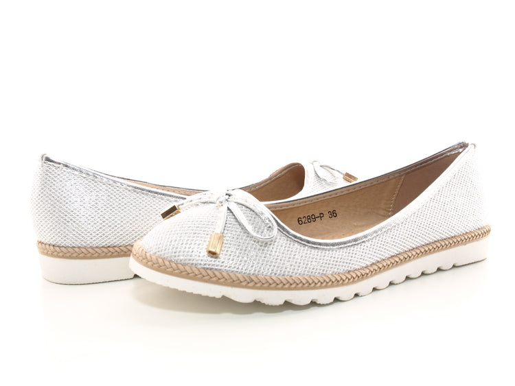 Ballerines mocassins à enfiler pour femmes, chaussures plates décontractées argentées # 6289