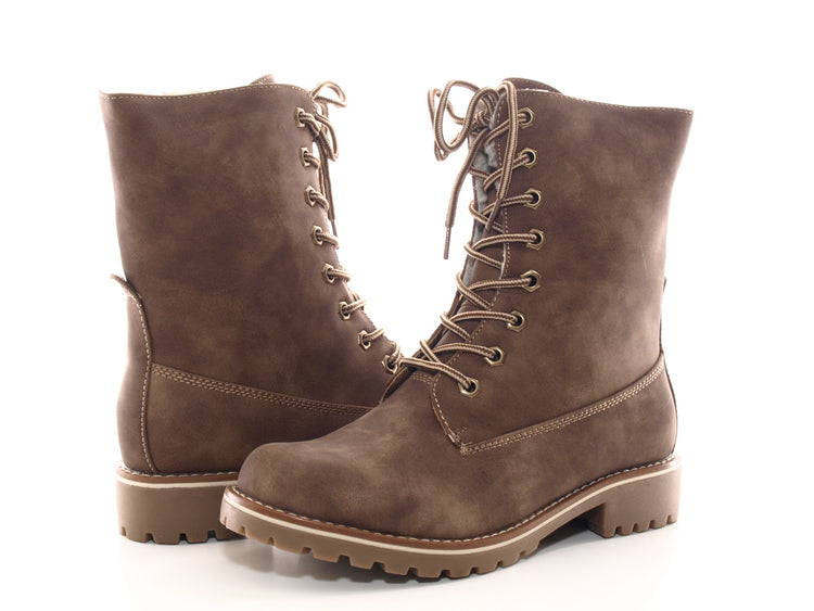 Bottines à lacets pour femmes, bottes d'extérieur, bottes d'hiver, doublure chaude, kaki # 264