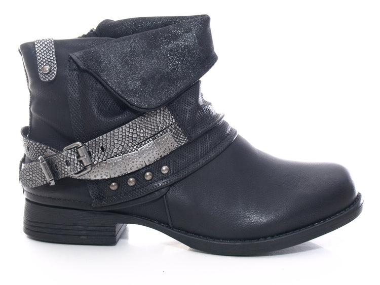 Bottines biker femme, bottes d'extérieur hiver, doublure chaude, noir # 3095